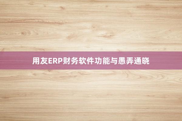 用友ERP财务软件功能与愚弄通晓
